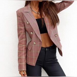Blazer / Pink Blue & Tan Houndstooth